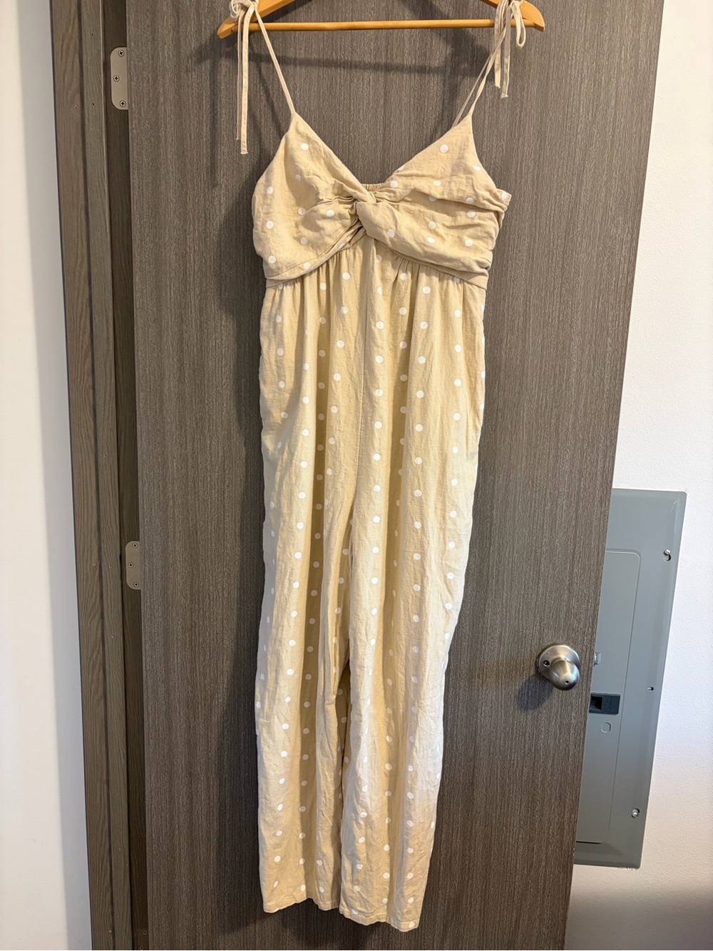 Old Navy Beige Polka Dot Tie-Front Jumpsuit